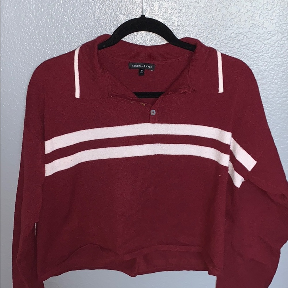Kendall & Kylie Maroon Collared Long Sleeve